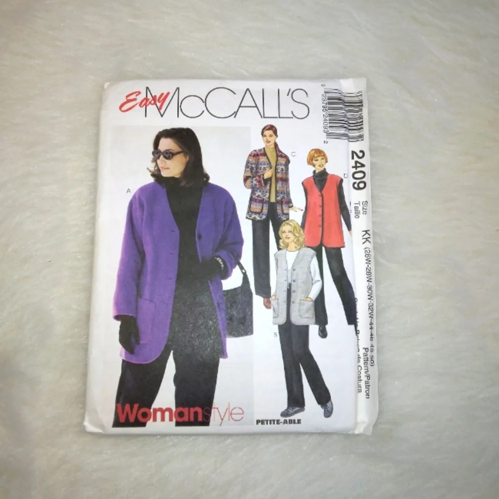 McCall's 2409 Sz 26W-32W Women's unlined jacket and vest, and pull on pa…
